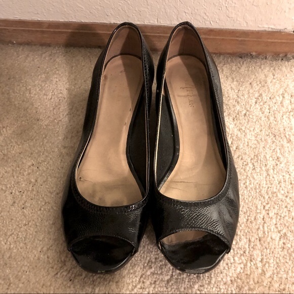 Cole Haan Nike Air Black Patent Leather Air Tali Open Toe Low Wedge - Picture 3 of 8